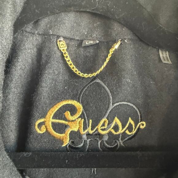 Y2K Guess Military Peacoat Black Wool Gold Button Double Breasted Coat Womens L - Picture 5 of 9